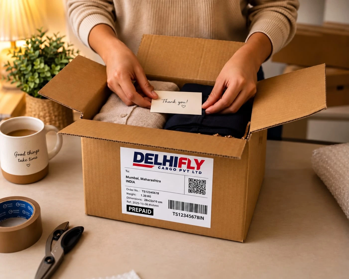 NRI packing gift box for courier delivery to family abroad