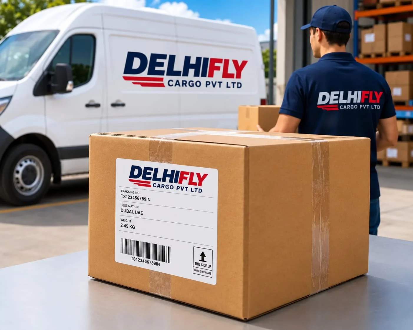 Neatly packed parcel box ready for international courier pickup